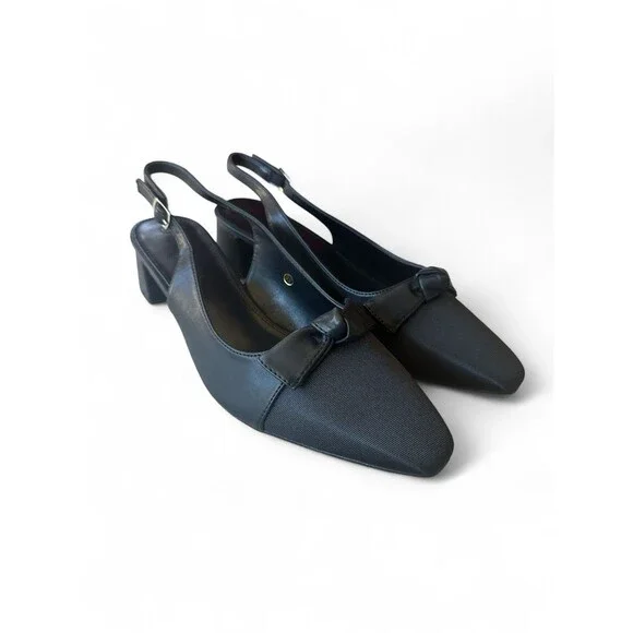 NEW Coutgo Women's 9.5 Pointed Toe Chunky Slingback Bow Low Heels Shoes - Picture 3 of 7